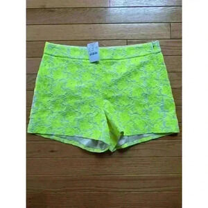 J.Crew Factory Women's Neon Yellow Floral Embroidered Chino Shorts Size 2